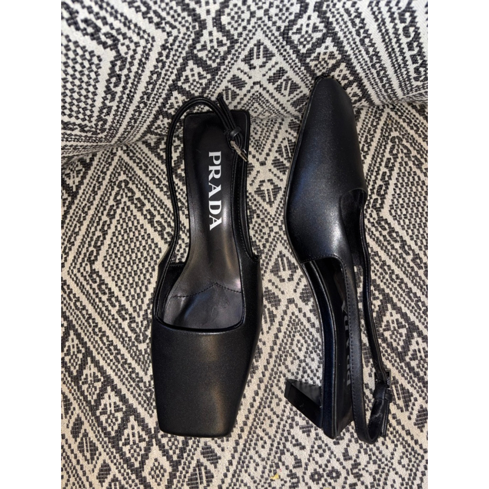 RARE Prada Authentic Quiet Luxury Black Nappa Leather Heels Slingback EU36 US6 - Picture 5 of 8